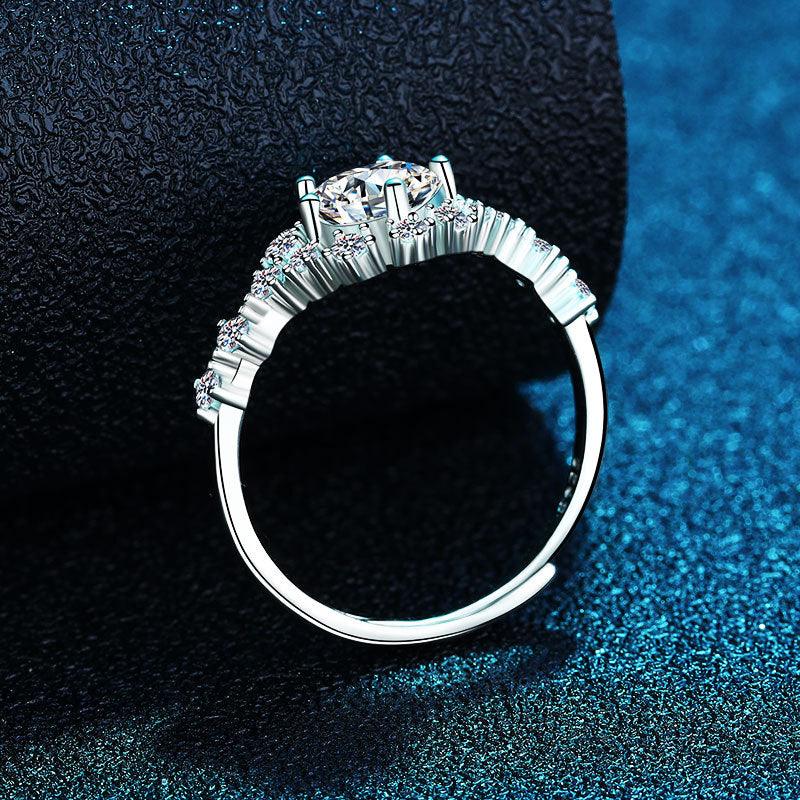 Bling Runway Snowflake design one carat main zircon handmade S925 sterling silver ring