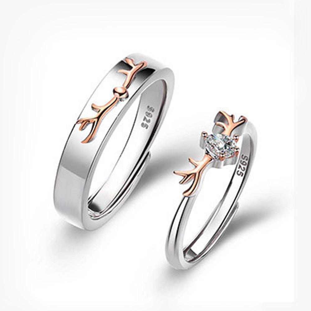 Bling Runway Antlers design couple handmade silver ring-BlingRunway