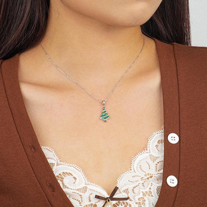 Colorful Zircon Christmas Tree S925 Sterling Silver Necklace