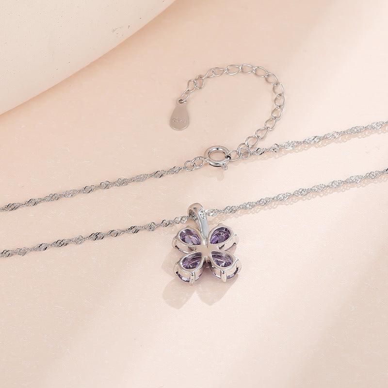Purple Clover Pendant S925 Sterling Silver Necklace