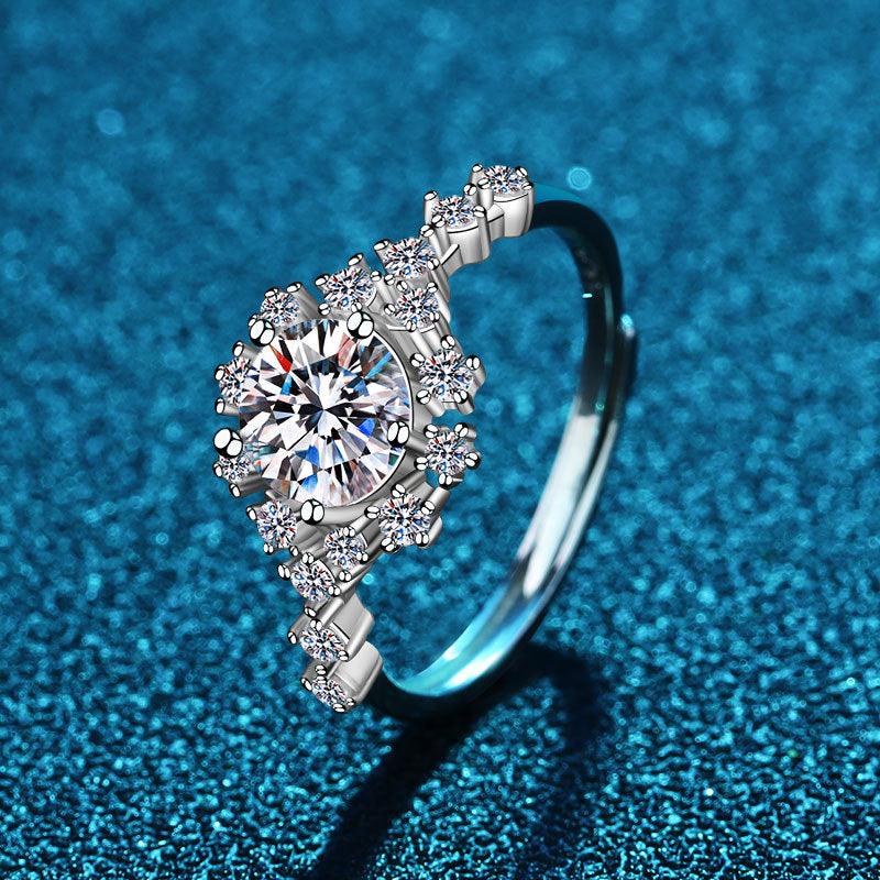 Bling Runway Snowflake design one carat main zircon handmade S925 sterling silver ring