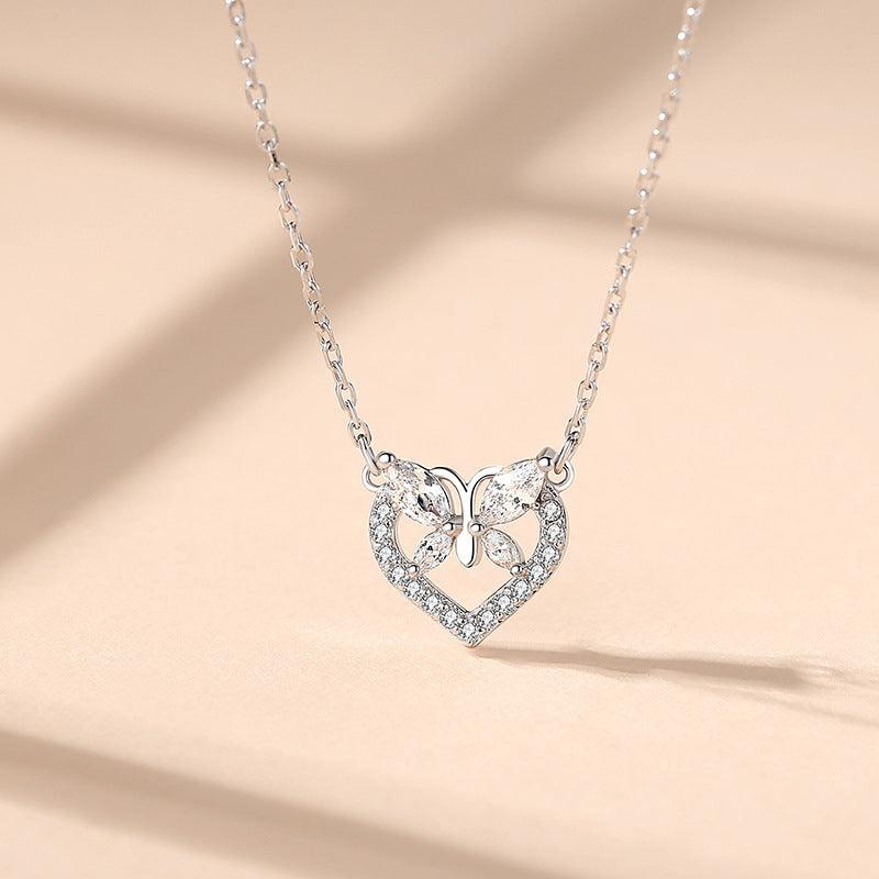 925 Sterling Silver Gold Heart Butterfly Necklace