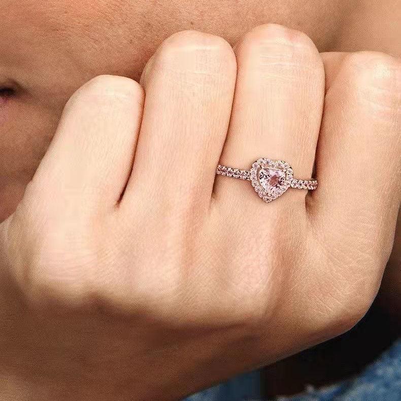 Rose Gold Sweet Style Pink Heart Handmade Sterling Silver Ring-BlingRunway