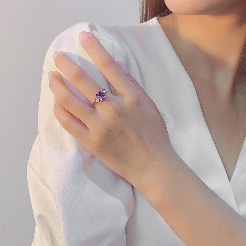 Square Coloured Stone Handmade Silver Ring-BlingRunway