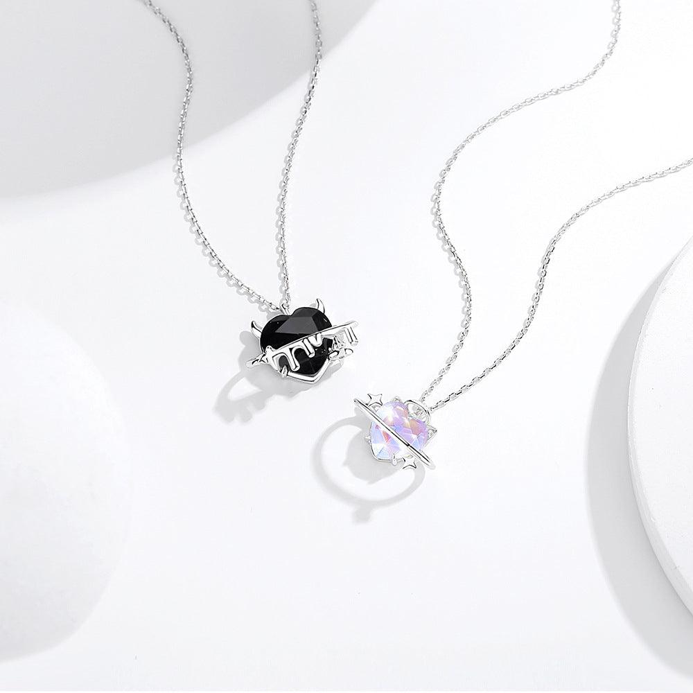 Aurora Series Devil Star Angel Heart Pendant S925 Sterling Silver Necklace