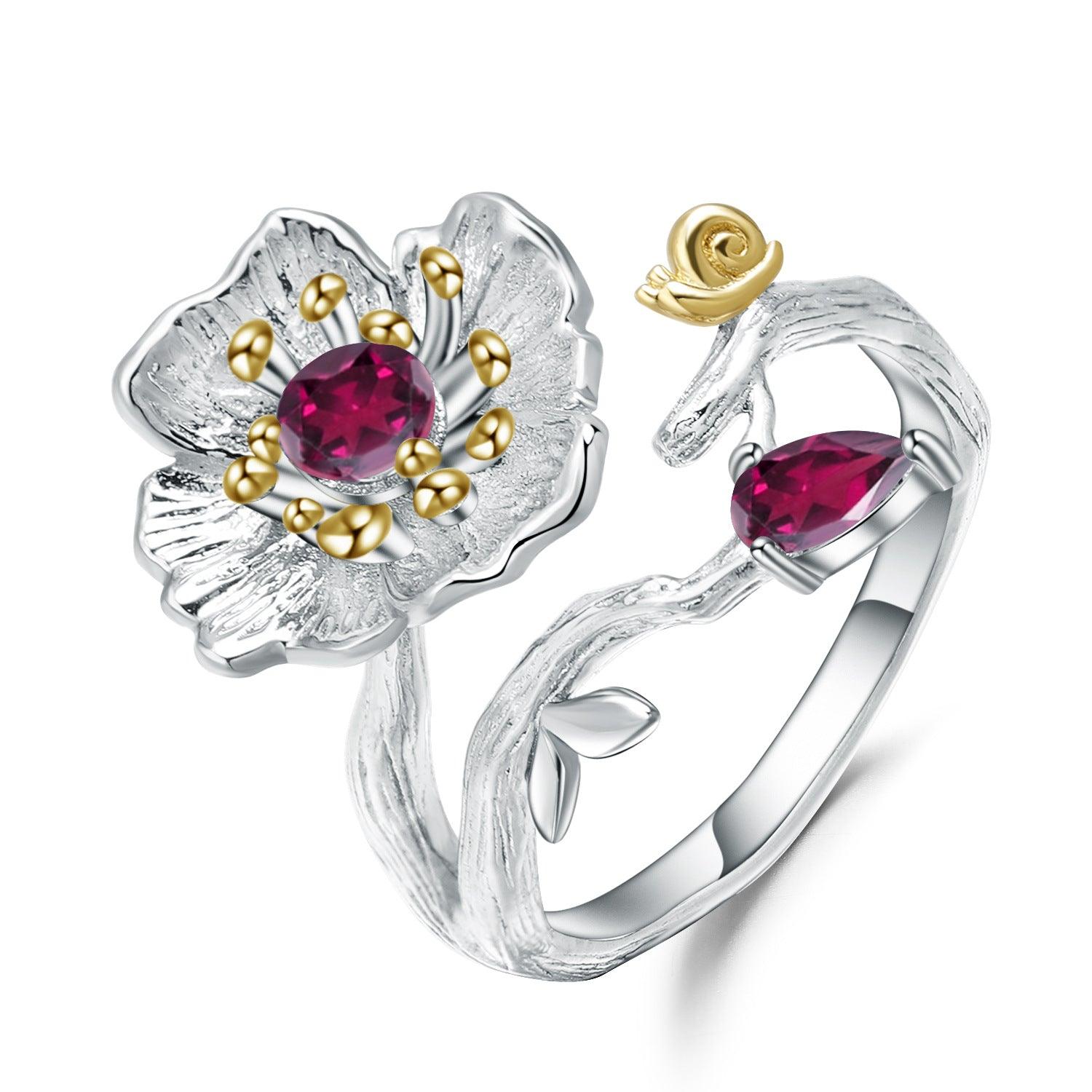 Natural Wind Floral Design Topaz Crystal Blue 925 Sterling Silver Ring