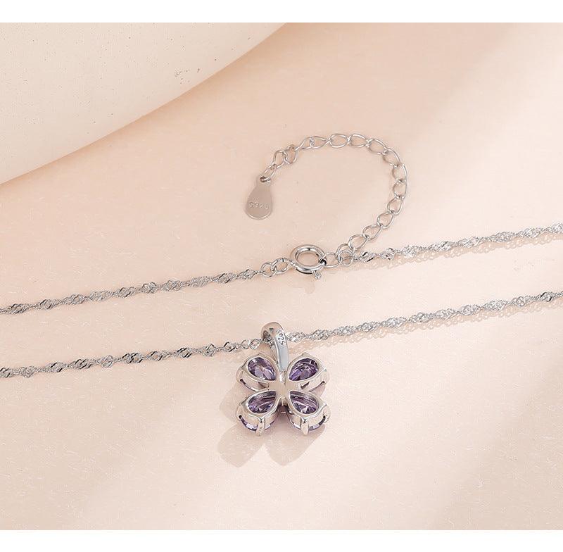 Purple Clover Pendant S925 Sterling Silver Necklace