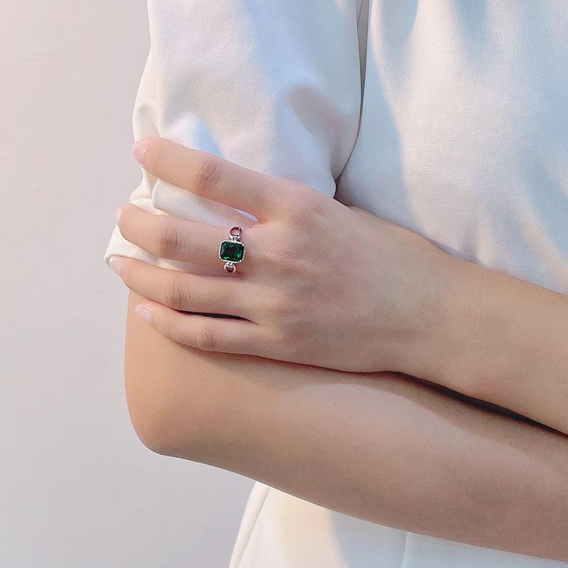 Square Coloured Stone Handmade Silver Ring-BlingRunway