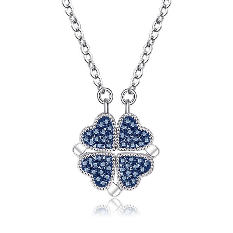 S925 Sterling Silver Silver Purple Red Clover Necklace-BlingRunway