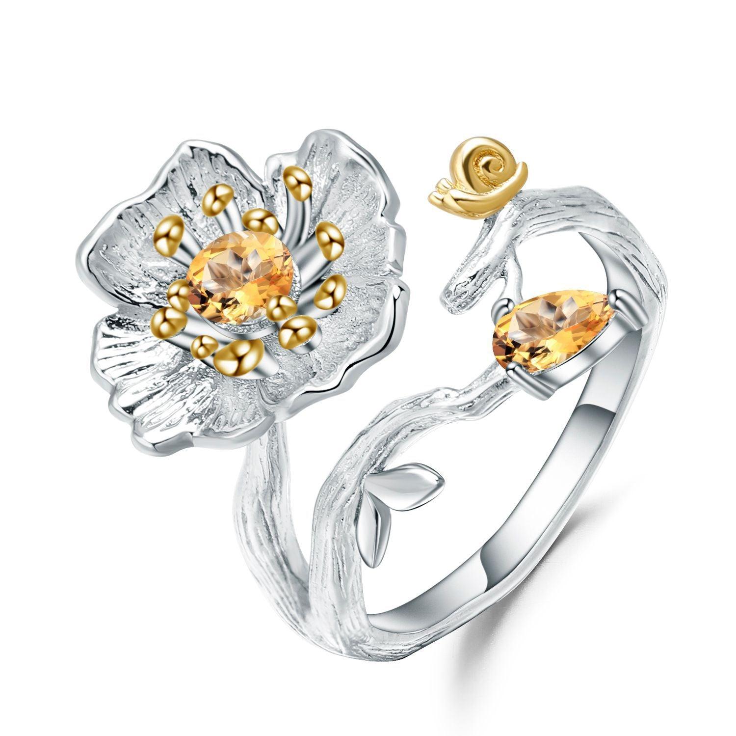 Natural Wind Floral Design Topaz Crystal Blue 925 Sterling Silver Ring