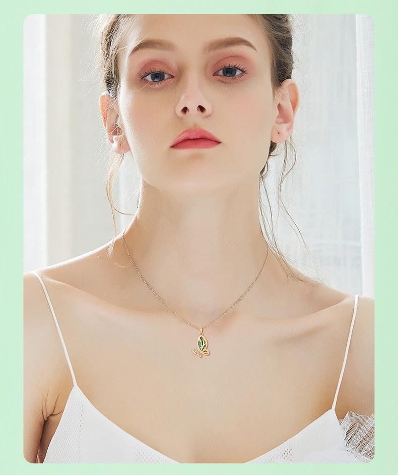 Inlaid Shell Gold Butterfly Necklace