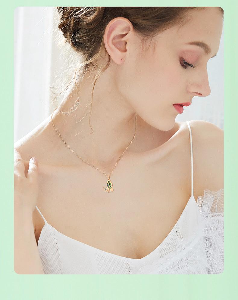 Inlaid Shell Gold Butterfly Necklace