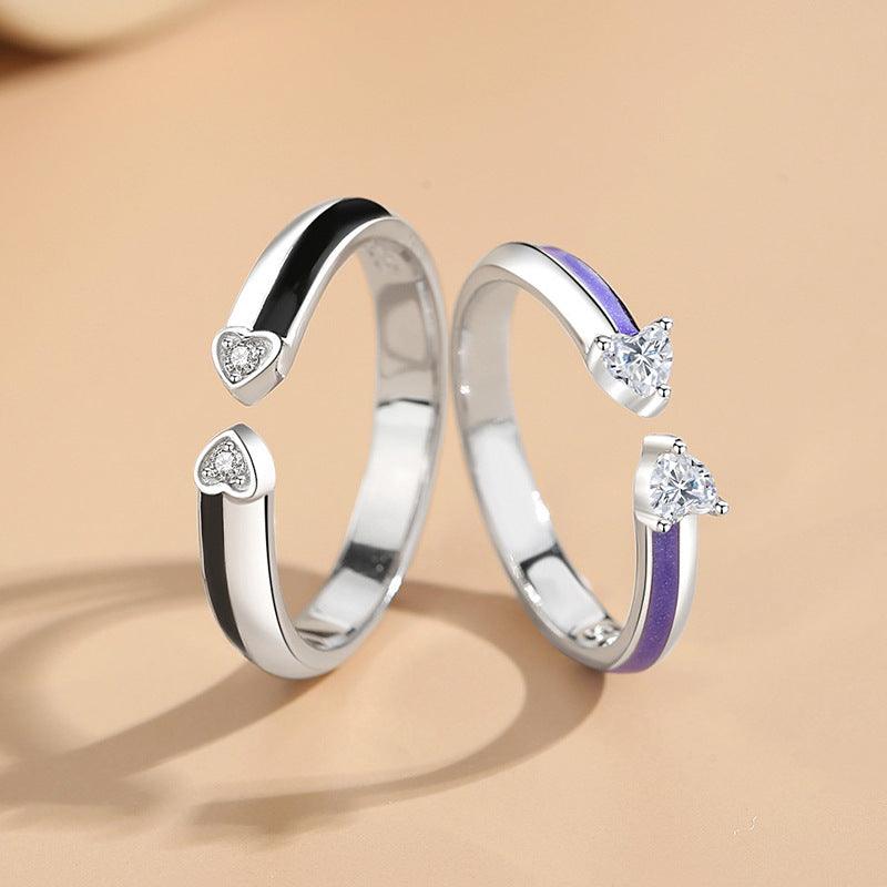 Simple Heart S925 Sterling Silver Couple Ring