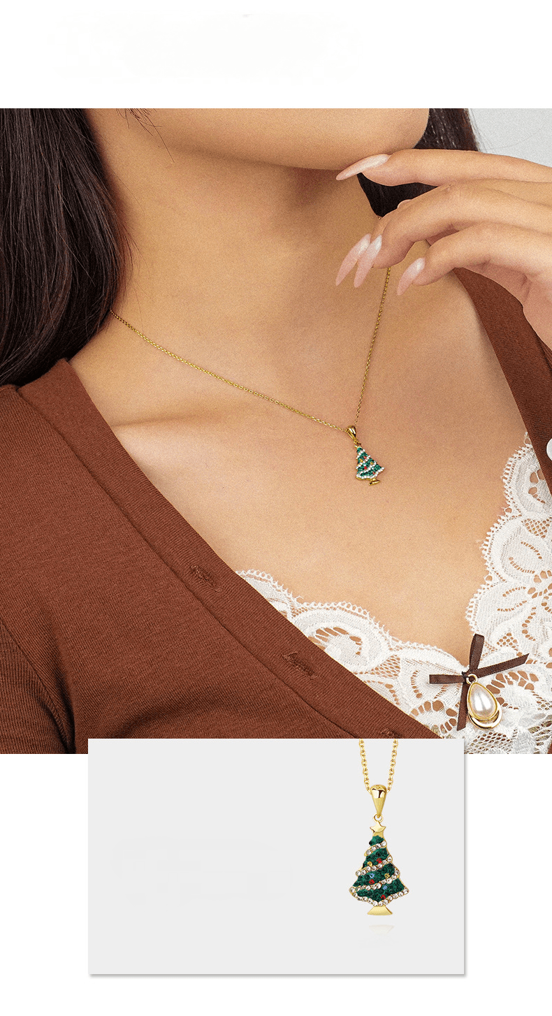 Colorful Zircon Christmas Tree S925 Sterling Silver Necklace