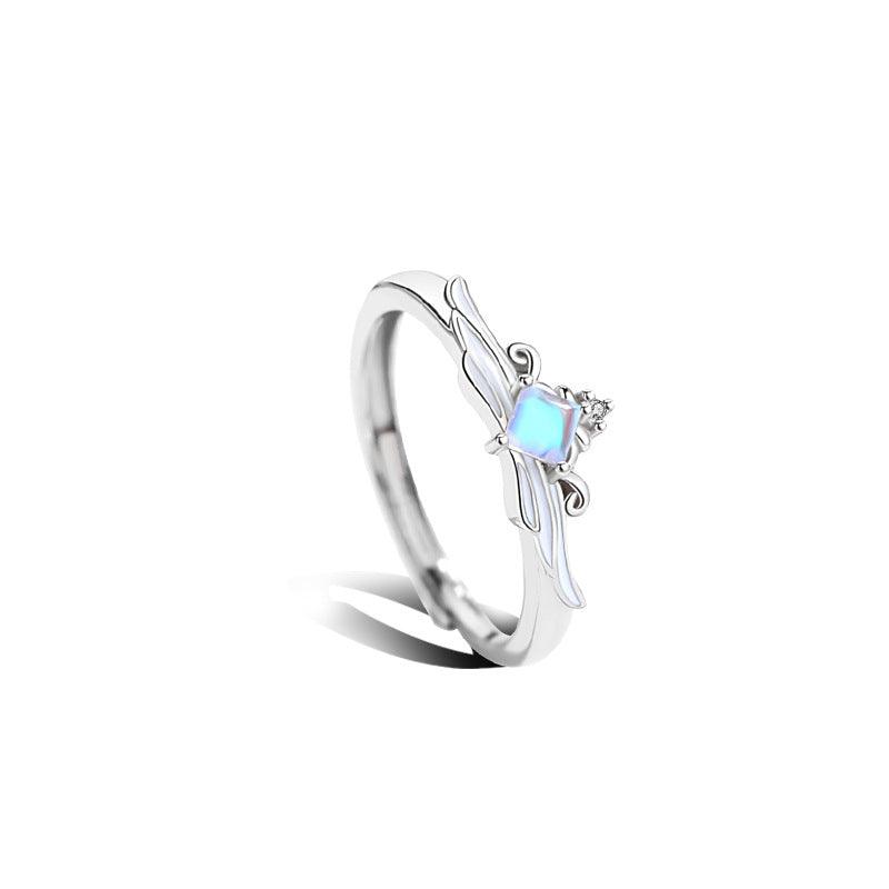 Princess and Knight Moonstone S925 Sterling Silver Couple Ring