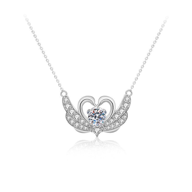 Swan Pendant S925 Silver Necklace-BlingRunway