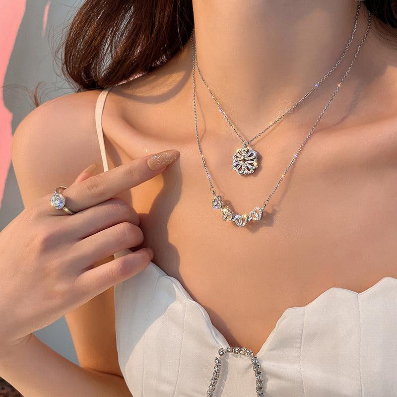 Bling Runway Heart zircon magnetic pendant tiktok necklace