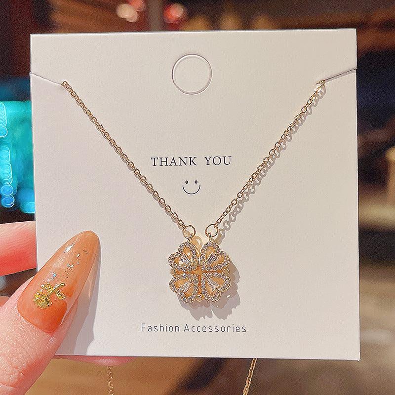Bling Runway Heart zircon magnetic pendant tiktok necklace