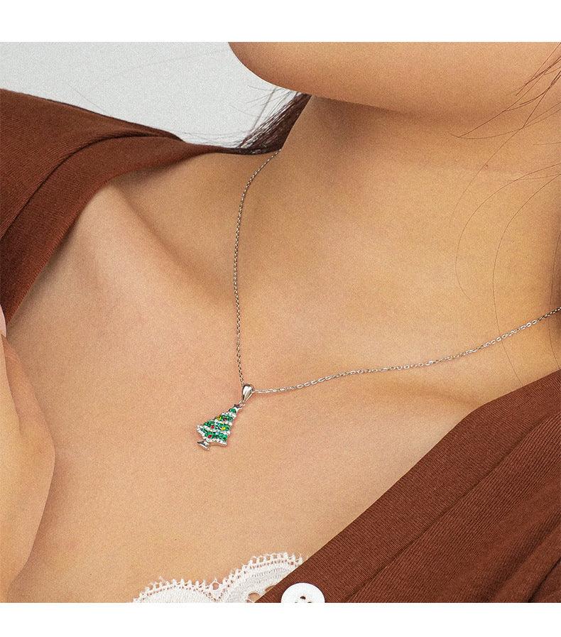 Colorful Zircon Christmas Tree S925 Sterling Silver Necklace