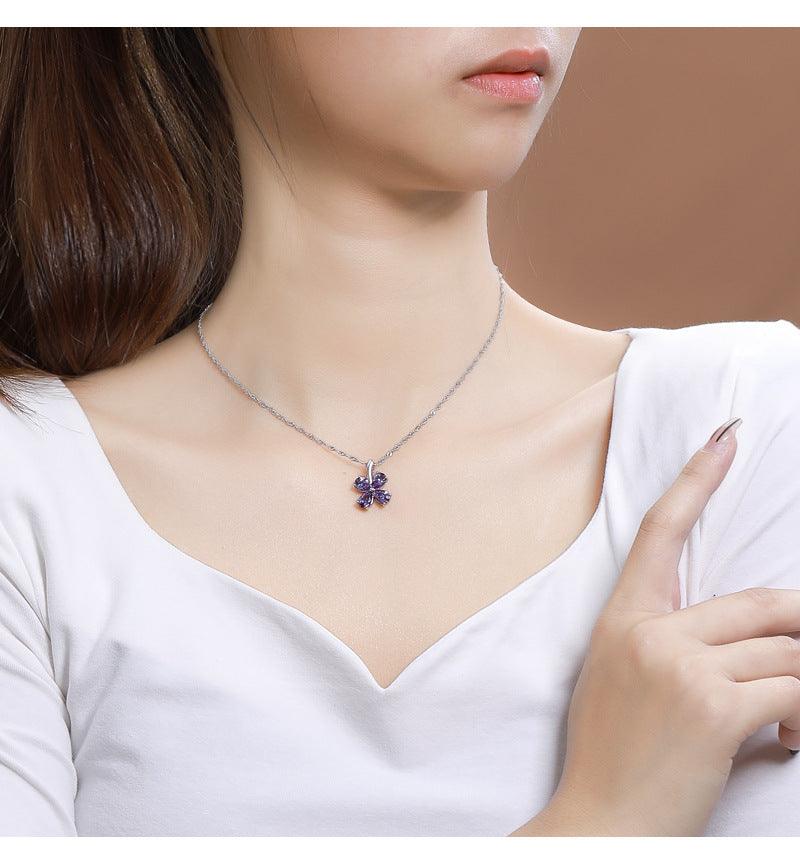 Purple Clover Pendant S925 Sterling Silver Necklace