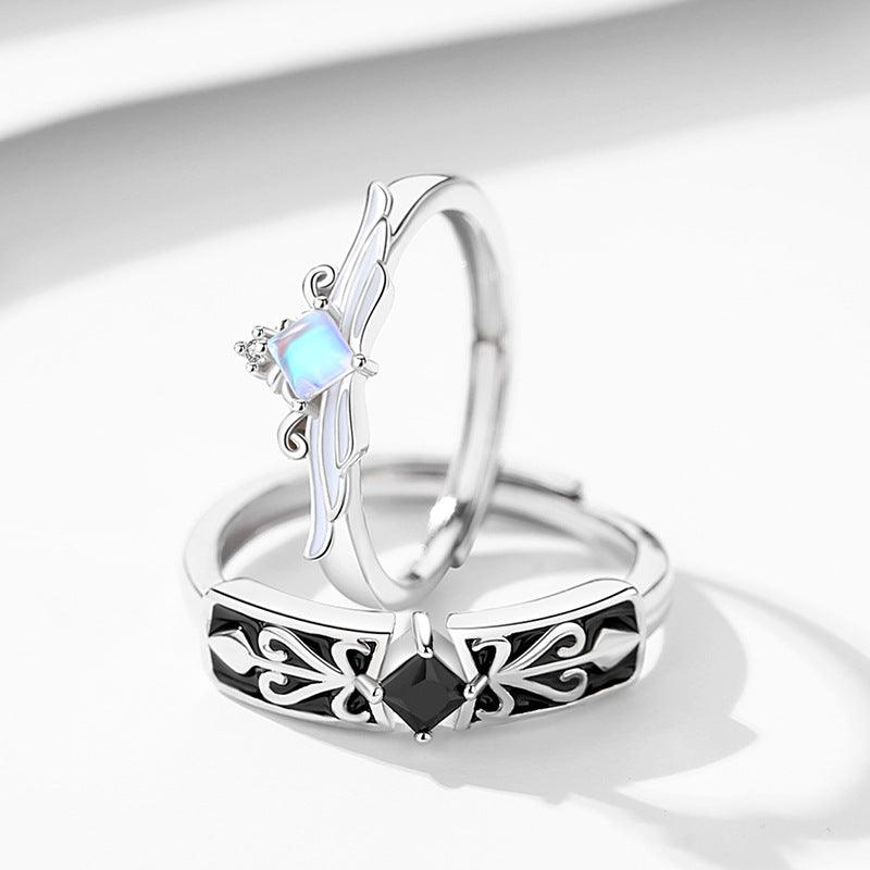 Princess and Knight Moonstone S925 Sterling Silver Couple Ring