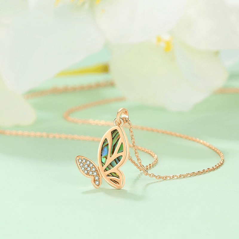 Inlaid Shell Gold Butterfly Necklace
