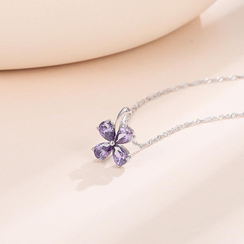 Purple Clover Pendant S925 Sterling Silver Necklace
