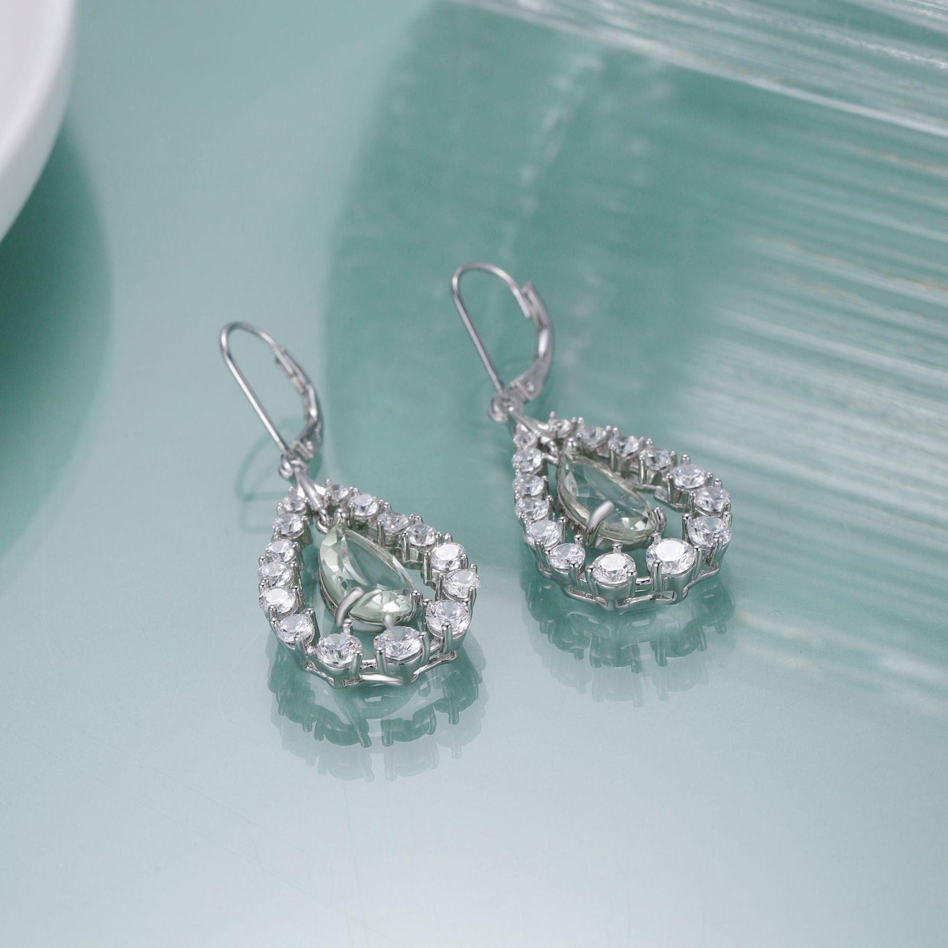 French Design S925 Silver Natural Green Amethyst Stud Earrings