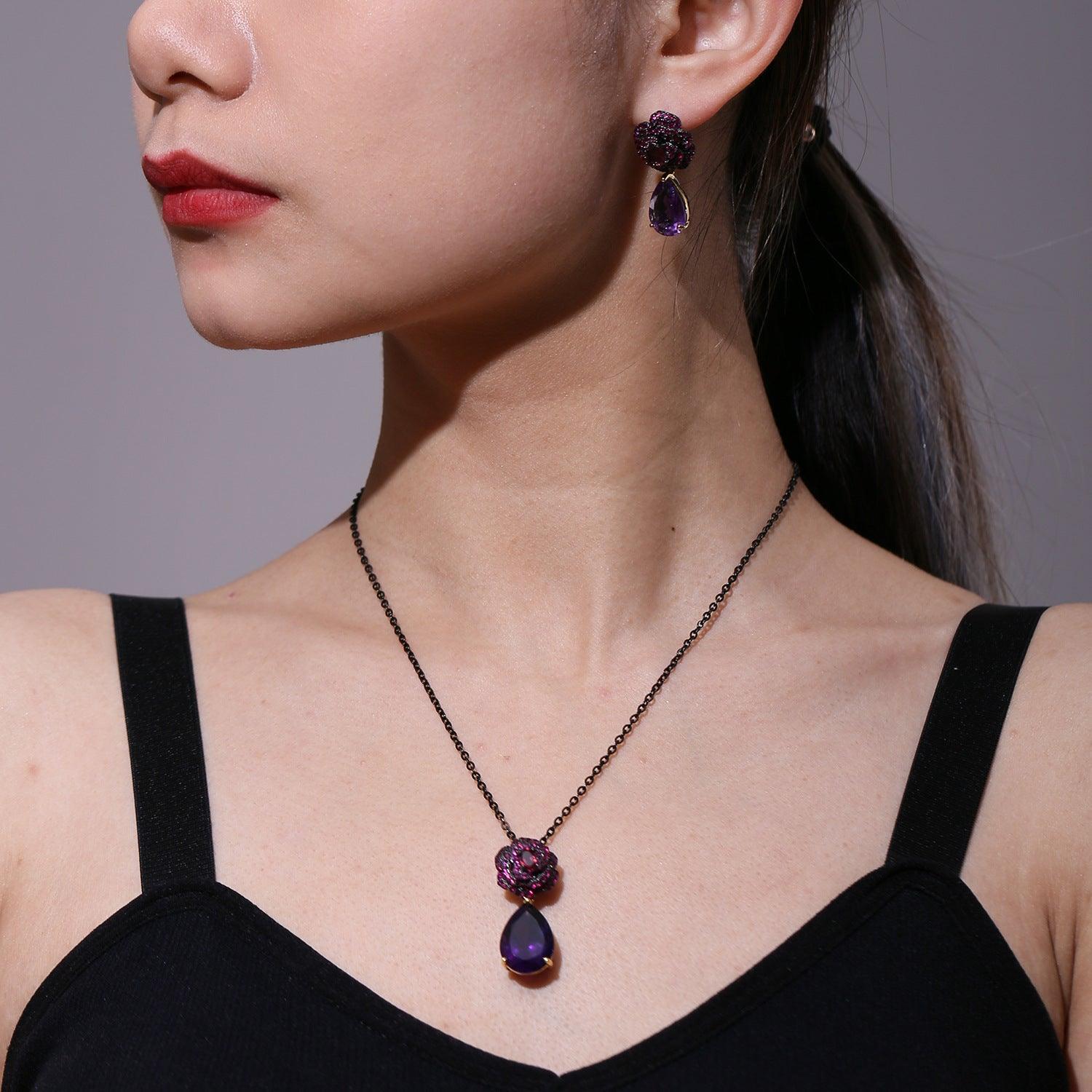 Rose Tears Natural Amethyst S925 Silver Earrings
