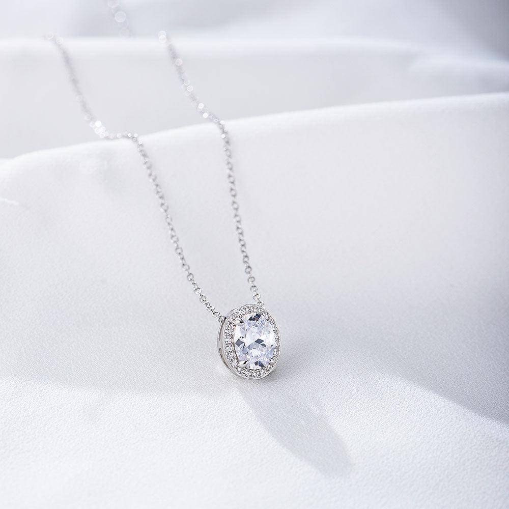 Classic sparkling oval zircon handmade series S925 sterling silver necklace