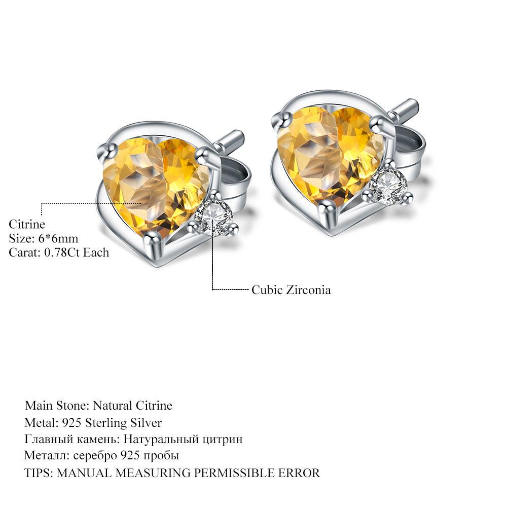 Natural Citrine Heart Shape S925 Sterling Silver Earrings
