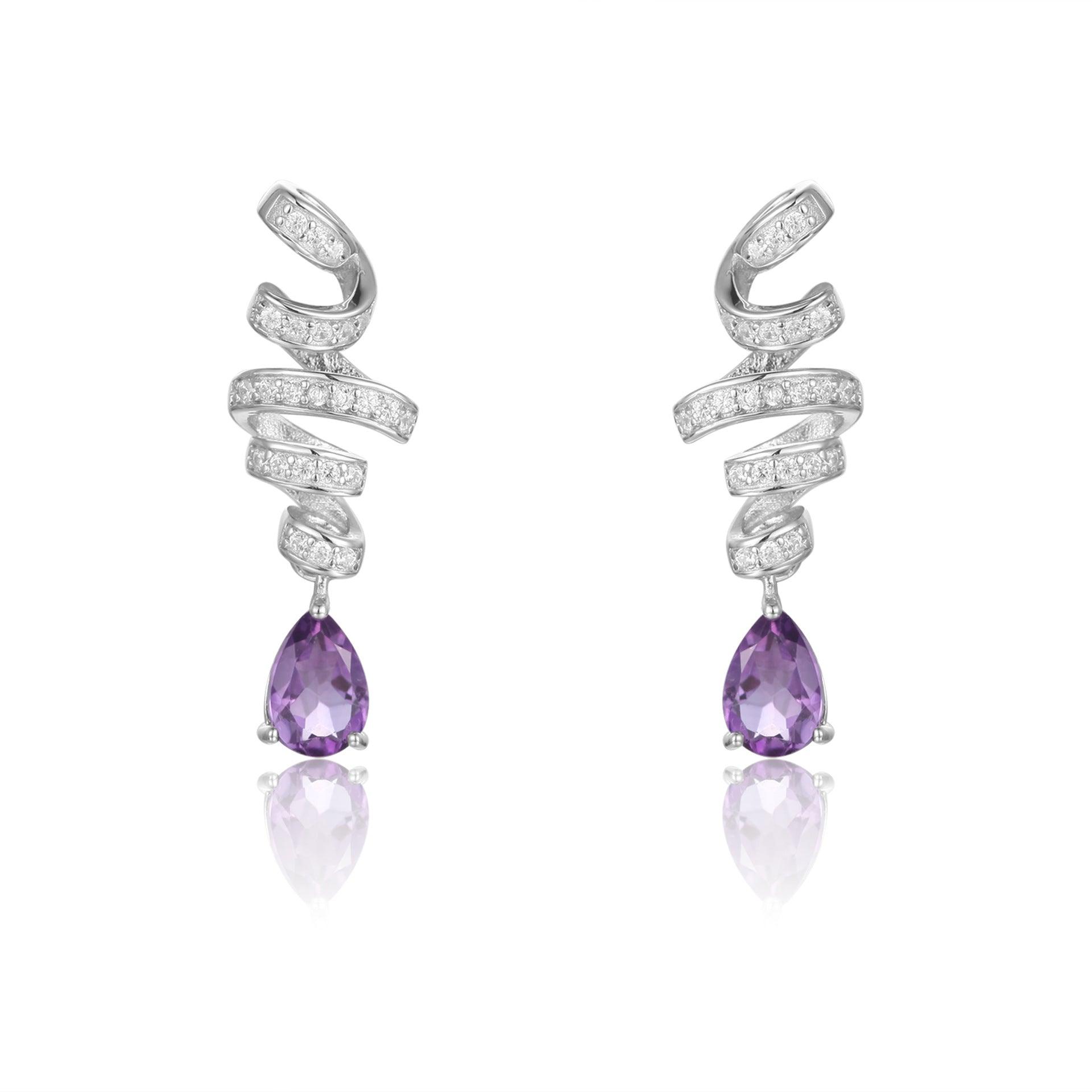 French Romantic S925 Silver Inlaid Natural Amethyst Earrings-BlingRunway