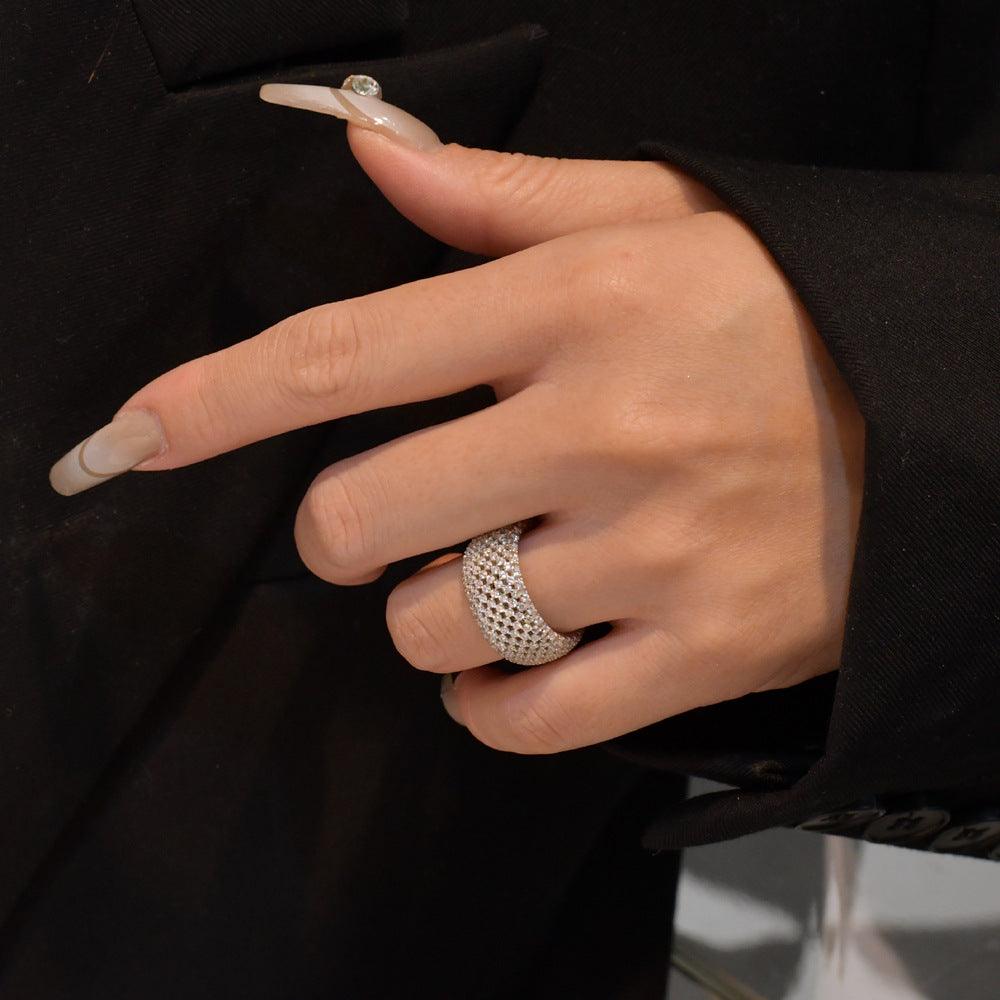 Widened arc yarn mesh S925 sterling silver ring-BlingRunway