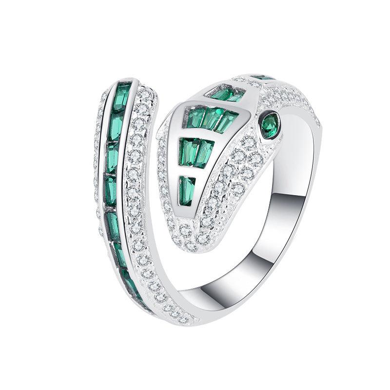 Micro-paved green-eyed snake handmade series S925 sterling silver ring-BlingRunway