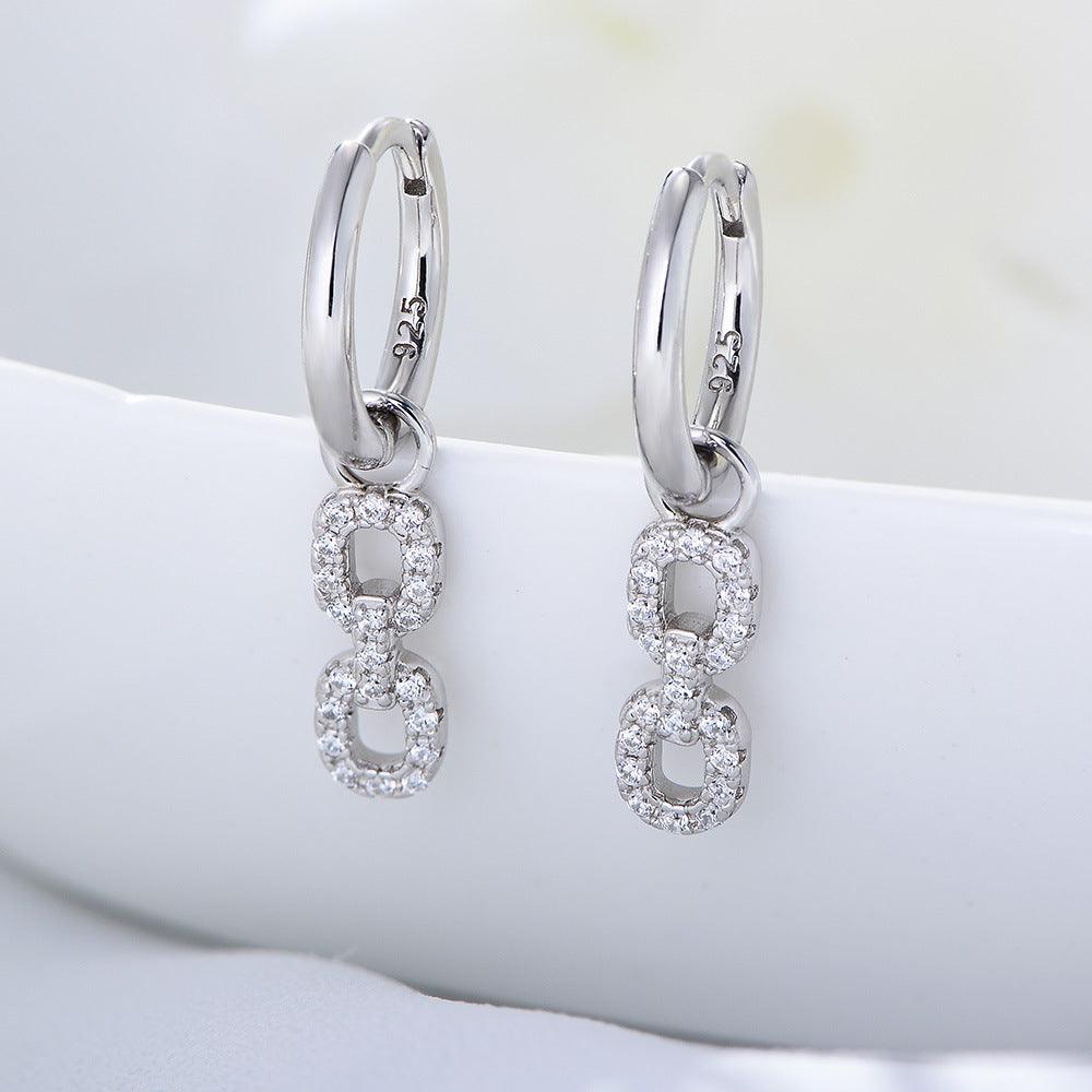 Classic Double Ring Zircon Handmade Series S925 Sterling Silver Earrings