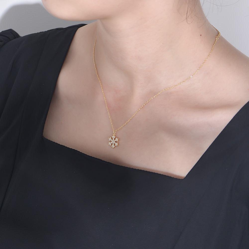Classic Sparkling Snowflake Zircon Handmade Series S925 Sterling Silver Necklace