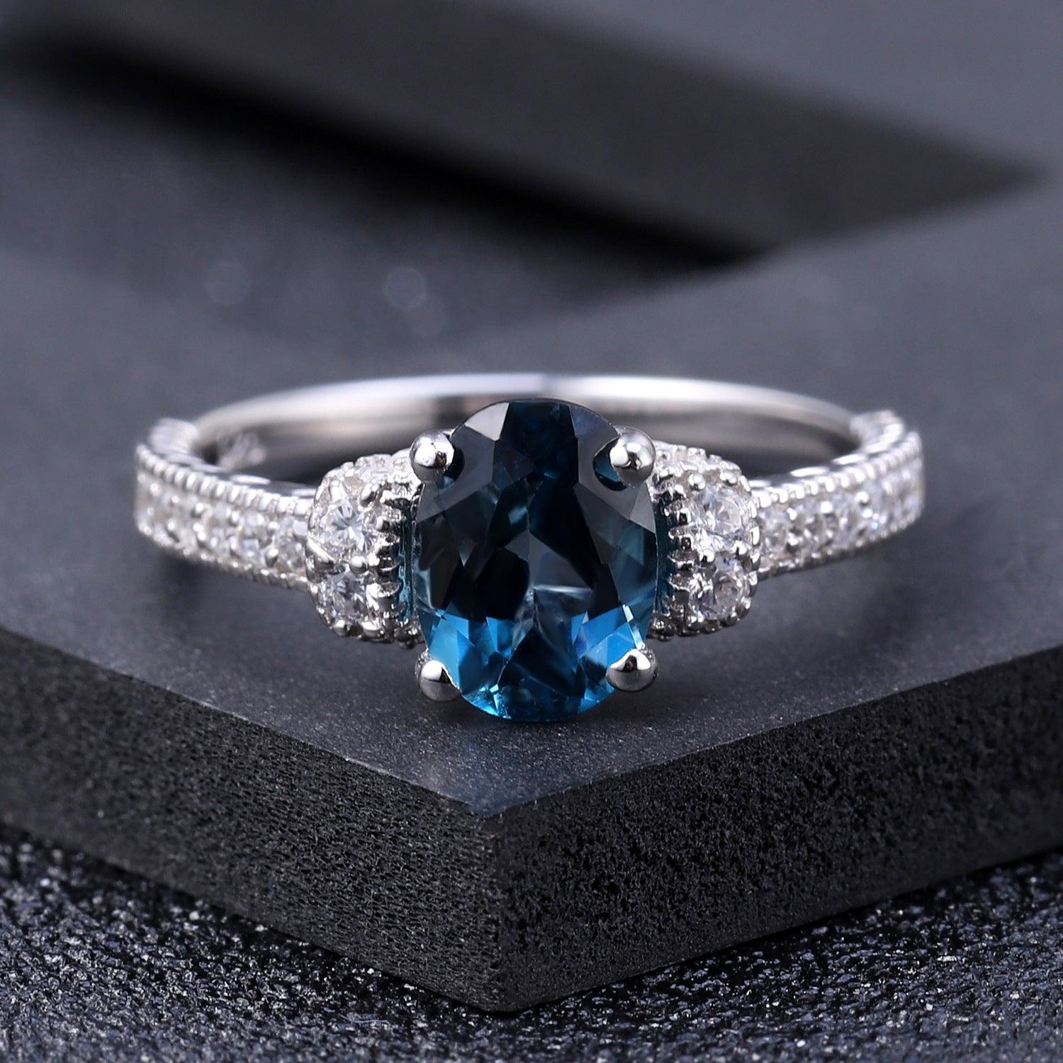 Classic Design 925 Silver Inlaid Blue Topaz Ring-BlingRunway