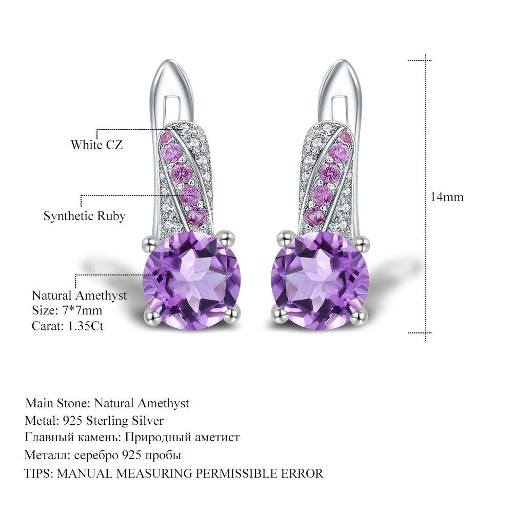 Allover Classic S925 Sterling Silver Natural Amethyst Earrings