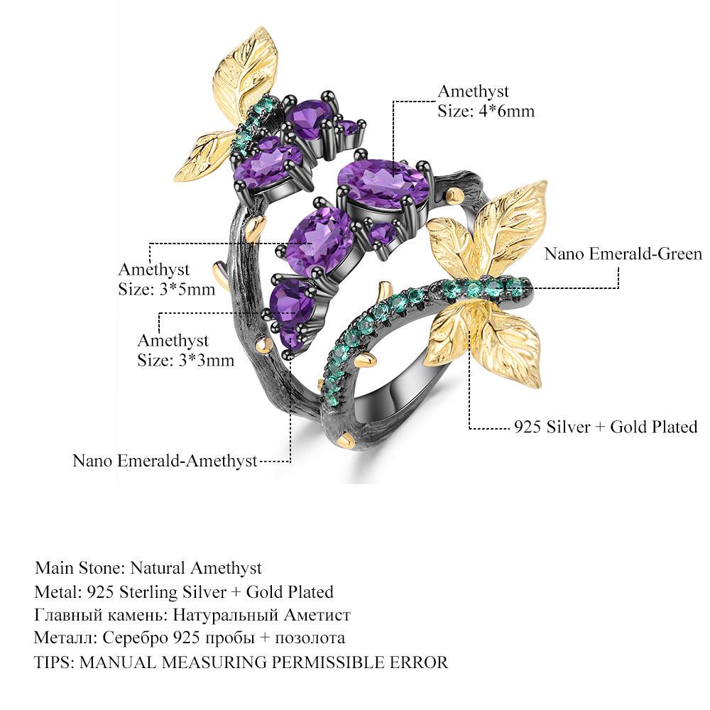 Secret Garden Series Wind Butterfly S925 Sterling Silver Natural Amethyst Ring