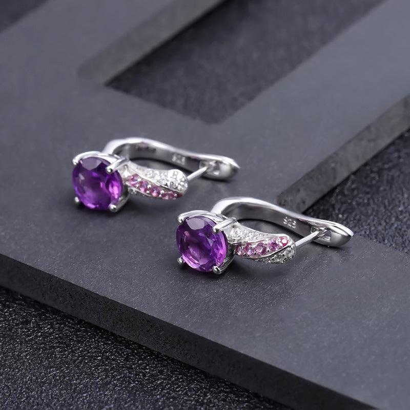 Allover Classic S925 Sterling Silver Natural Amethyst Earrings