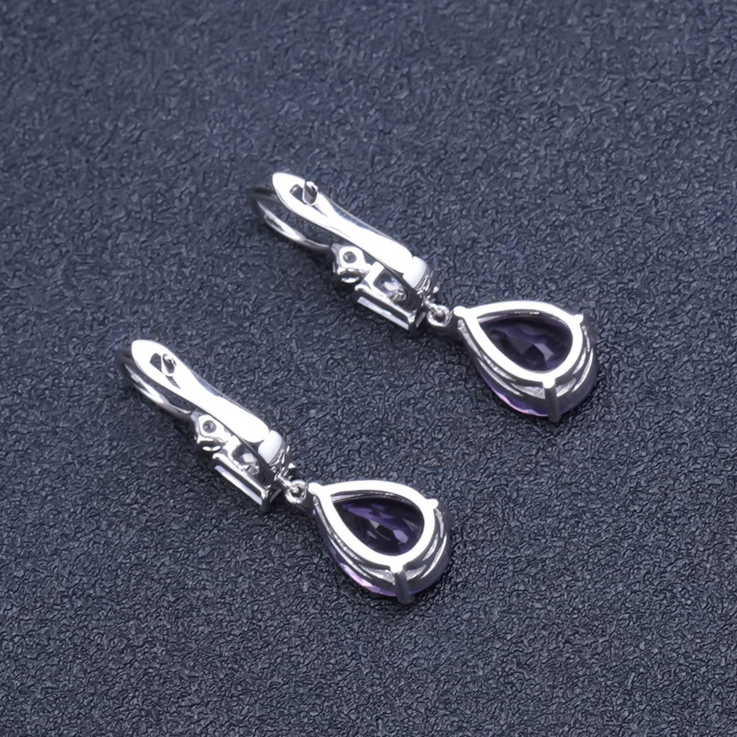 Classic Drop Shape S925 Silver Inlaid Natural Amethyst Earrings