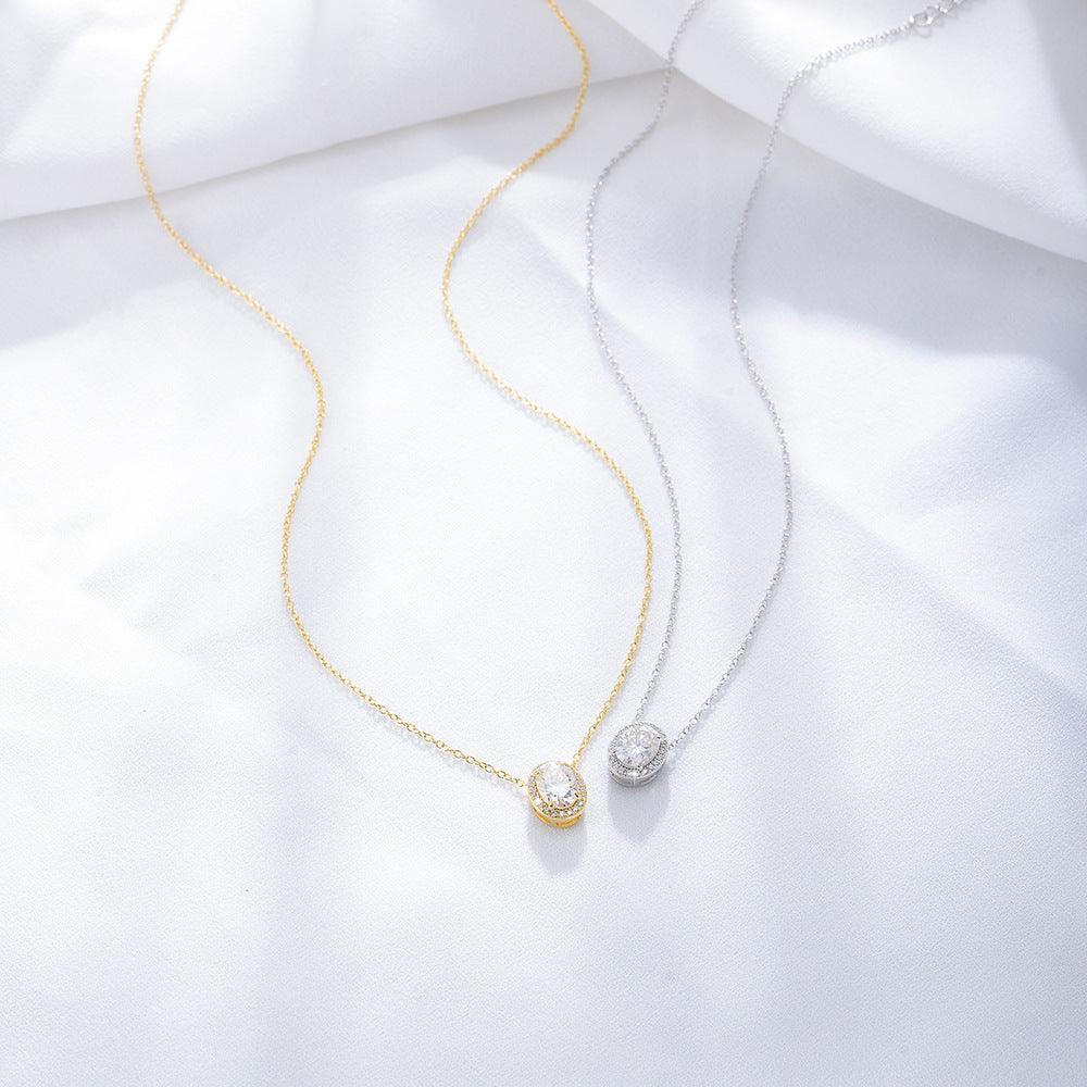 Classic sparkling oval zircon handmade series S925 sterling silver necklace