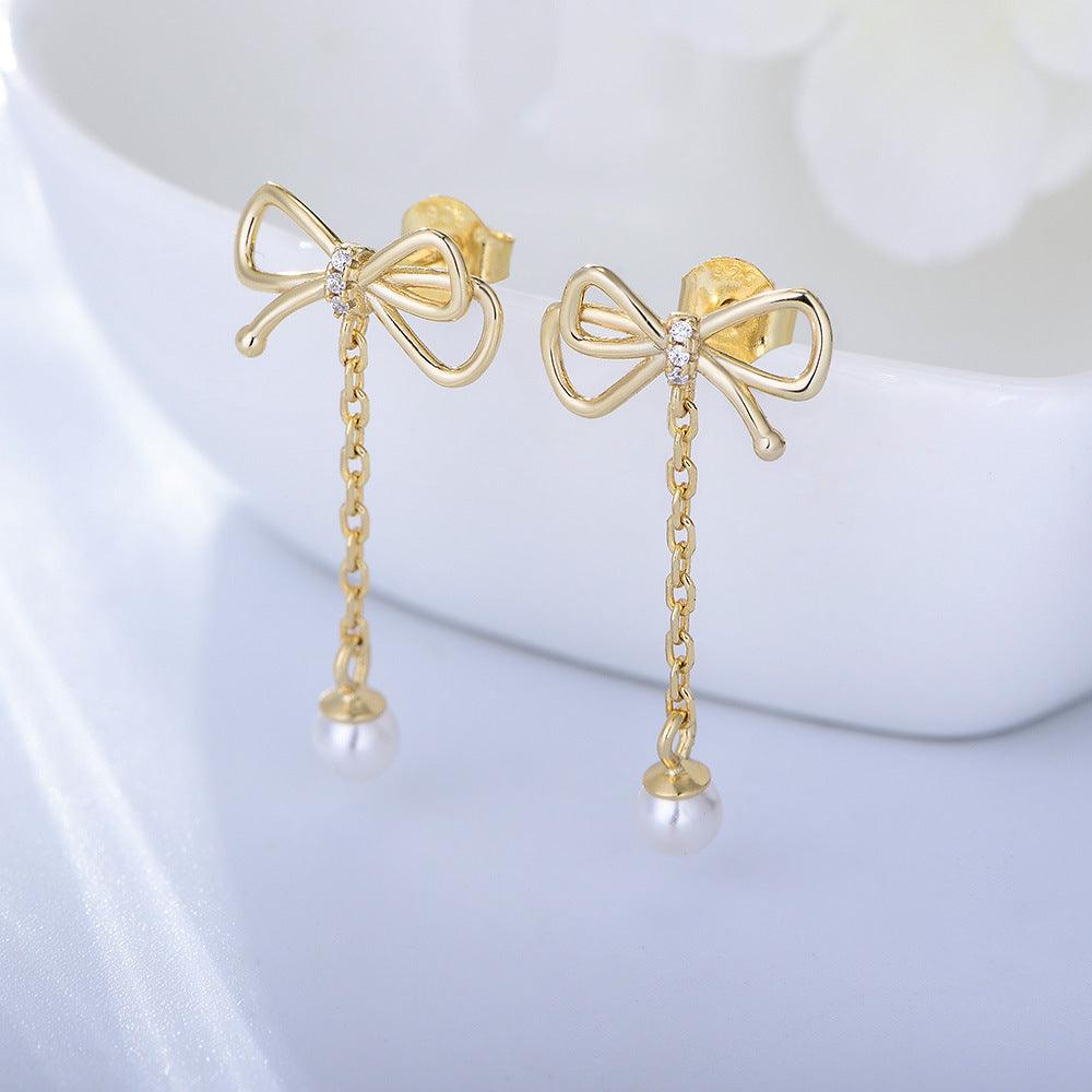 Classic sparkling tassel bowknot handmade series S925 sterling silver earrings