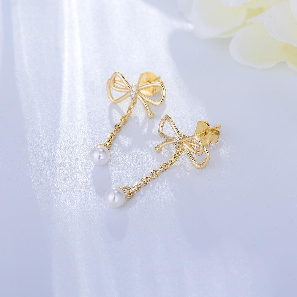 Classic sparkling tassel bowknot handmade series S925 sterling silver earrings