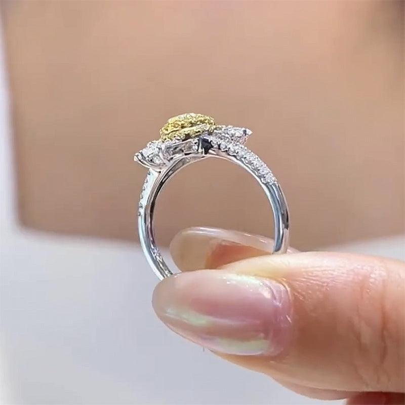 Hollow Design S925 Silver High Carbon Simulated Yellow Diamond Ring-BlingRunway