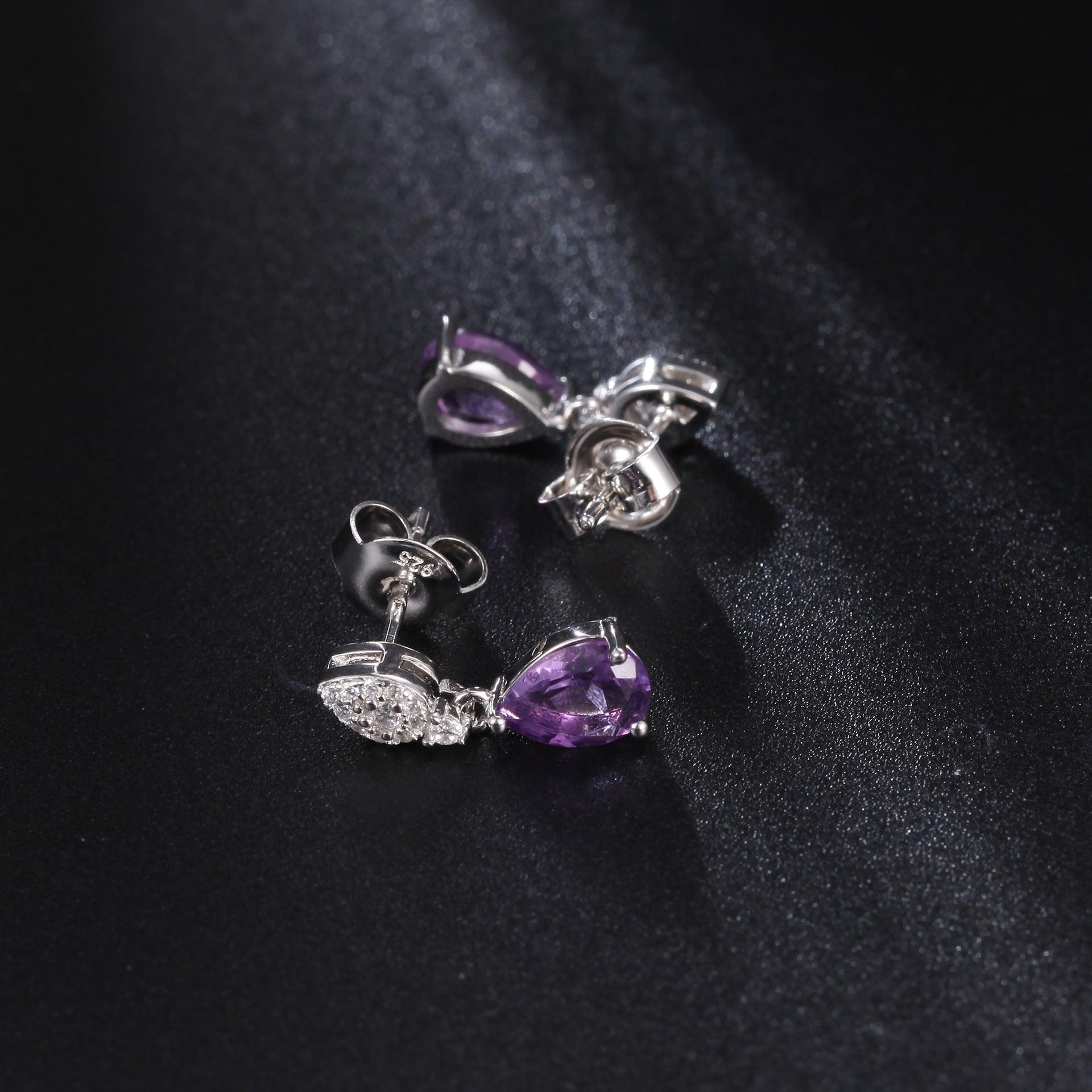 Purple Drop-shaped S925 Sterling Silver Amethyst Earrings
