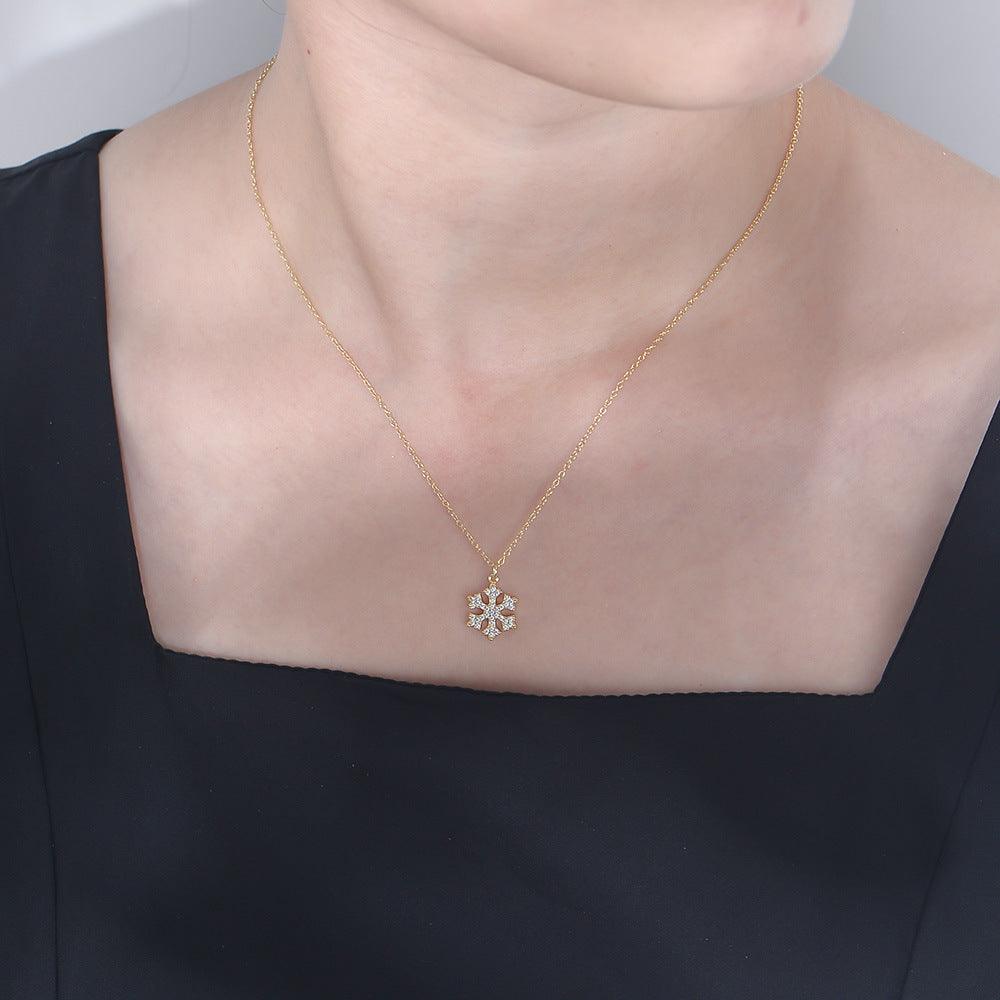 Classic Sparkling Snowflake Zircon Handmade Series S925 Sterling Silver Necklace