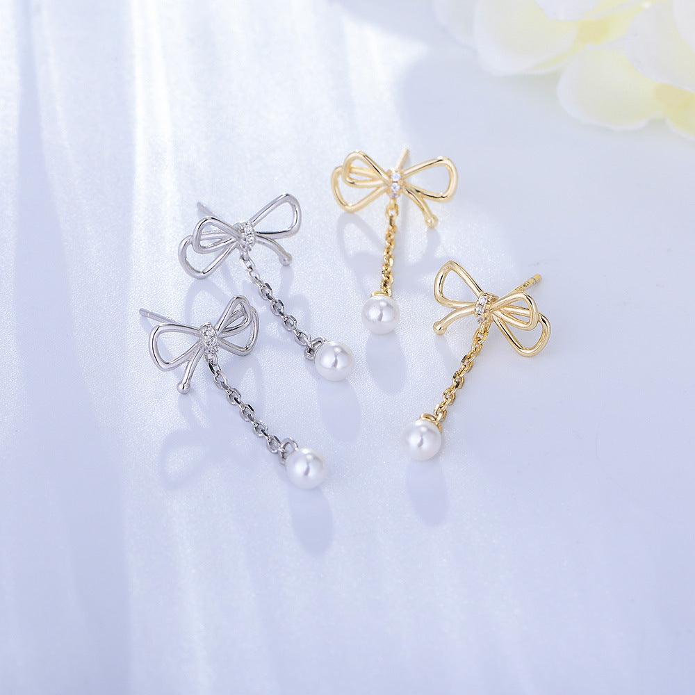 Classic sparkling tassel bowknot handmade series S925 sterling silver earrings