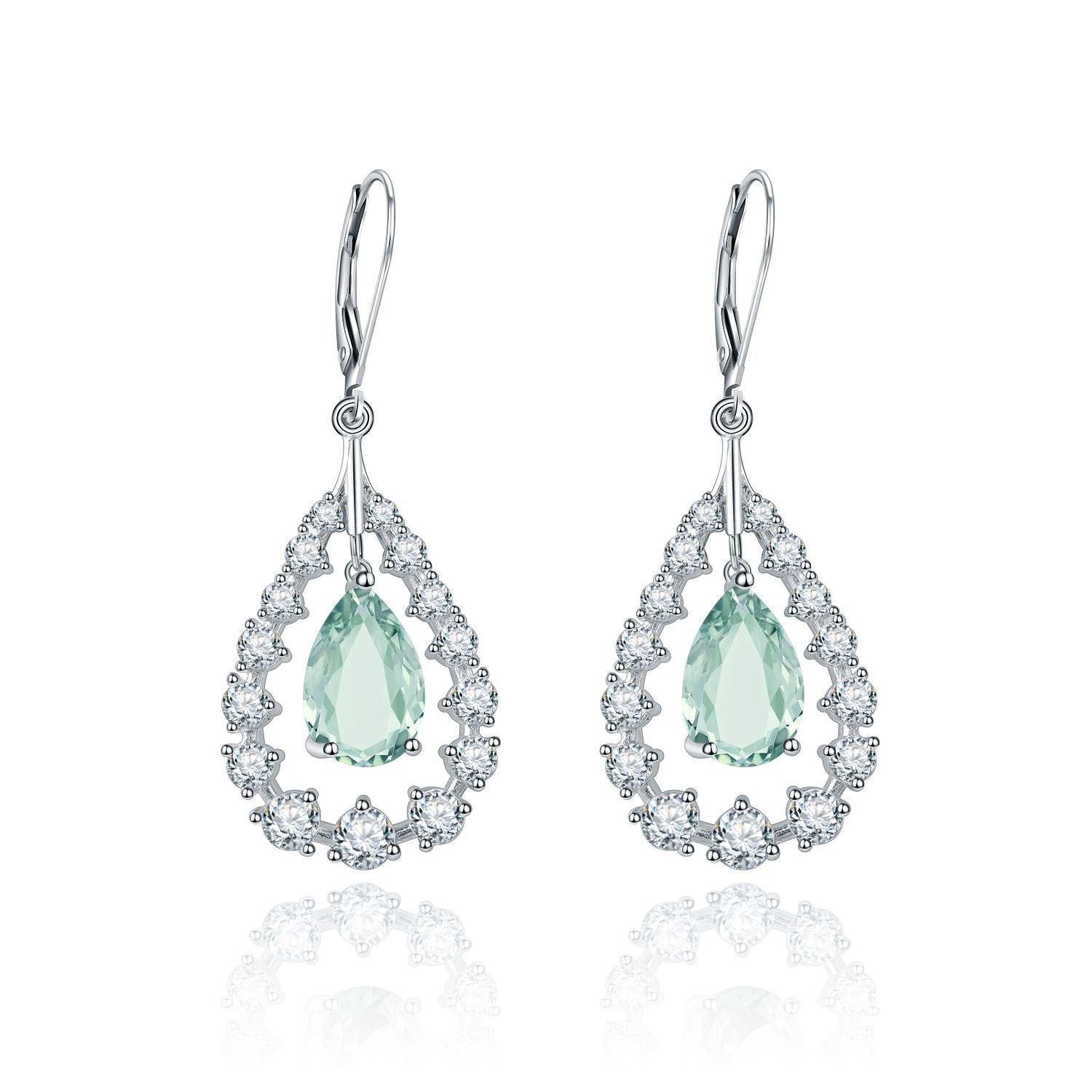 French Design S925 Silver Natural Green Amethyst Stud Earrings-BlingRunway