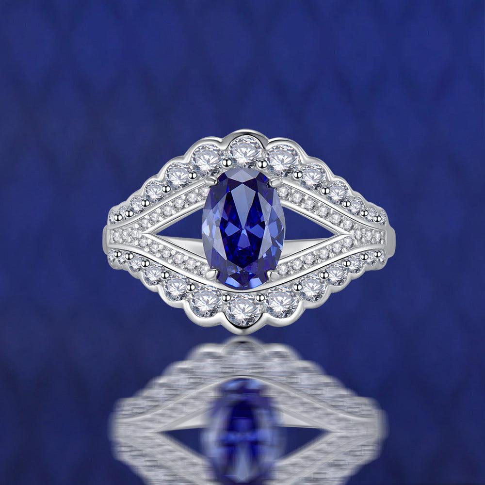 Luxury inlaid oval blue Tanzanite S925 sterling silver ring-BlingRunway